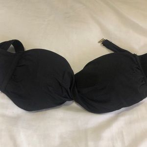 Strapless black bikini top.